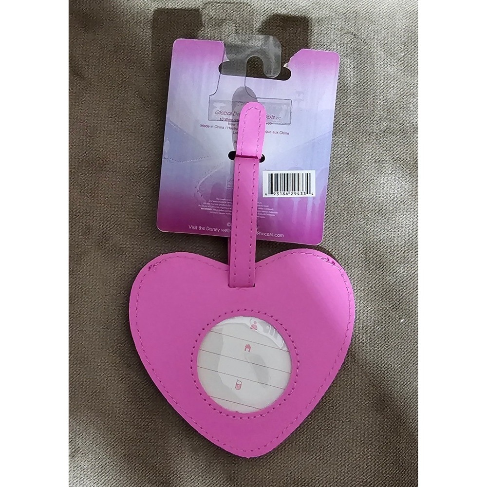 Disney Princess Pink Heart Luggage Tag Travel Bag ID Cinderella Belle Tiana NEW - Picture 2 of 2